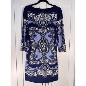 INC International Concepts Women's Shift Dress Size M Blue Paisley Boho Stretch